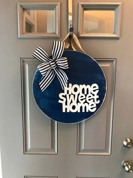 Kapı Süsü Home Sweet home Çelenk Mavi