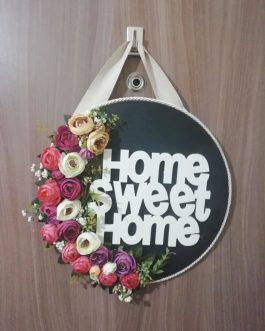 Çiçekli Kapı Süsü Home Sweet home Çelenk